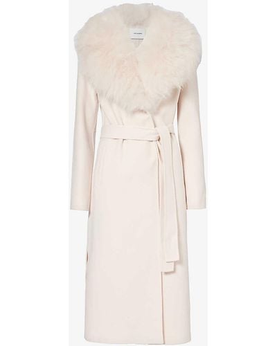 Yves Salomon Single-breasted Detachable-collar Wool And Cashmere-blend Coat - Natural
