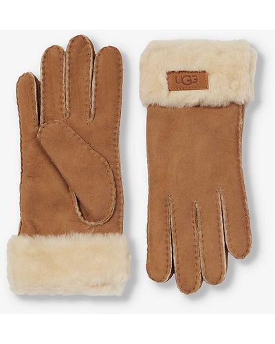 UGG Logo-patch Suede And Shearling Gloves - White