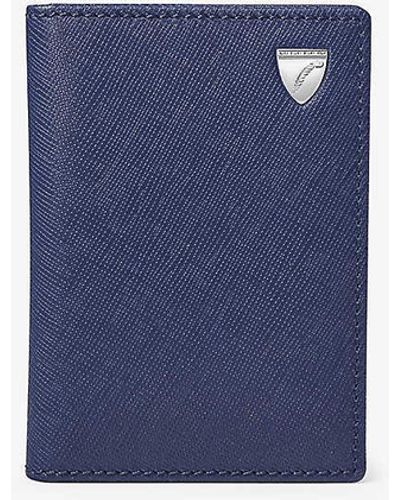 Aspinal of London Double-fold Logo-embossed Leather Card Holder - Blue