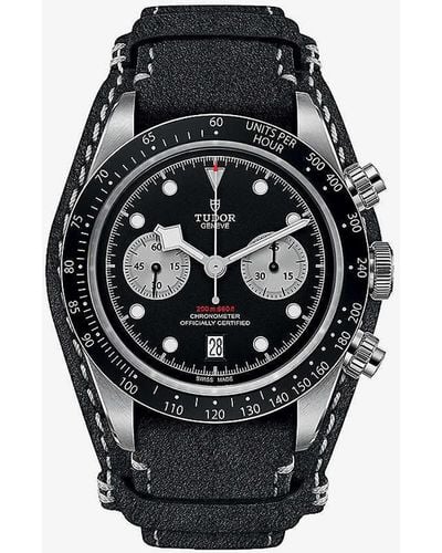 Tudor M79360n-0005 Bay Chrono Stainless-steel And Leather Automatic Watch - Black