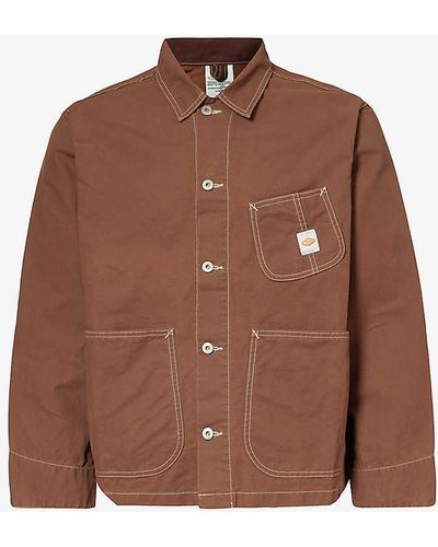 Nudie Jeans Chore Brand-patch Boxy-fit Cotton-canvas Jacket - Brown