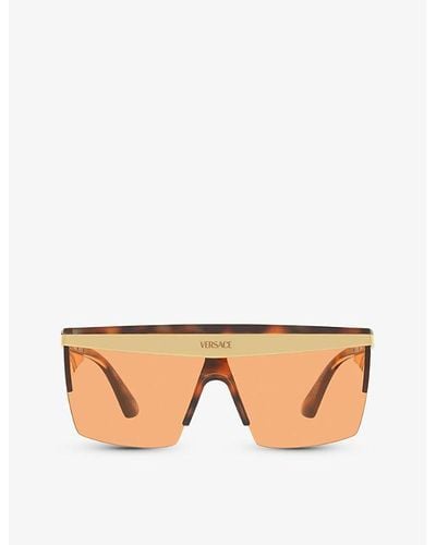 Versace Ve2254 Tortoiseshell Shield-frame Metal Sunglasses - Brown