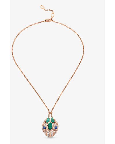 BVLGARI Serpenti 18ct Rose-gold, 1.34ct Diamond, Sapphire And Malachite Pendant Necklace - White