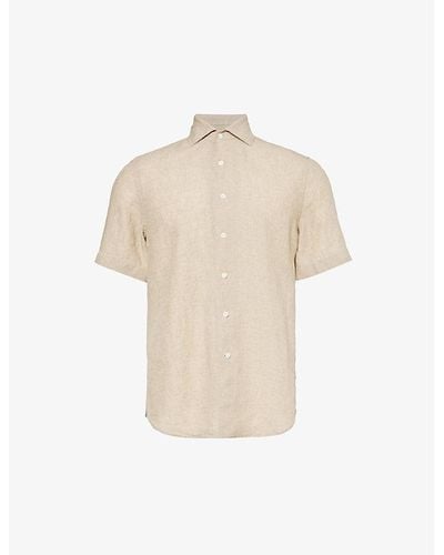Corneliani Short-sleeved Point-collar Linen Shirt - Natural