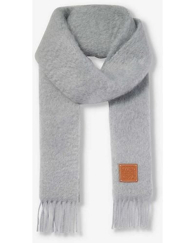 Loewe Anagram Brushed Mohair Wool-blend Knitted Scarf 185cm X 23cm - Grey