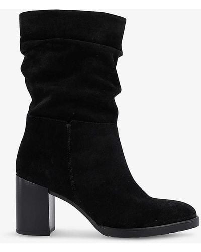 Dune Prominent Ruched Suede Heeled Boots - Black