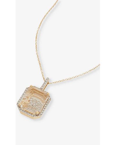 Mateo Secret W 14ct Yellow-gold, 0.28ct Diamond And Quartz Pendant Necklace - White