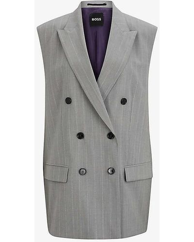 BOSS X Naomi Campbell Pinstriped Oversized-fit Wool Waistcoat - Grey
