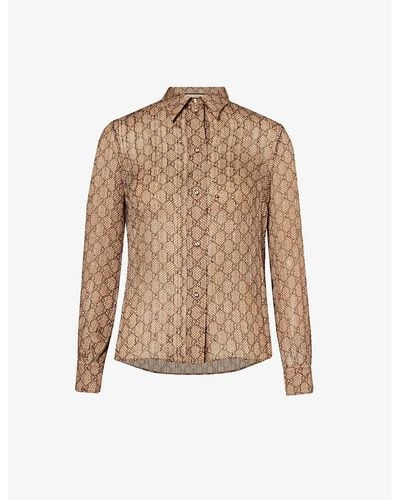 Gucci Monogram-pattern Collar Silk Shirt - Natural
