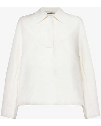 Dries Van Noten Collared Boxy-fit Linen And Cotton-blend Top - White