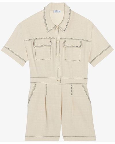 Claudie Pierlot Jeanne Textured Recycled Cotton-blend Playsuit - Natural