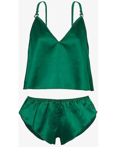 Bluebella Faye Flared-hem Satin Pyjama Set - Green