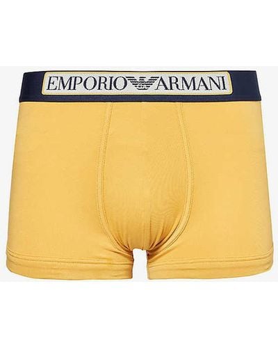 Emporio Armani Branded-waist Stretch-cotton Trunks - Yellow
