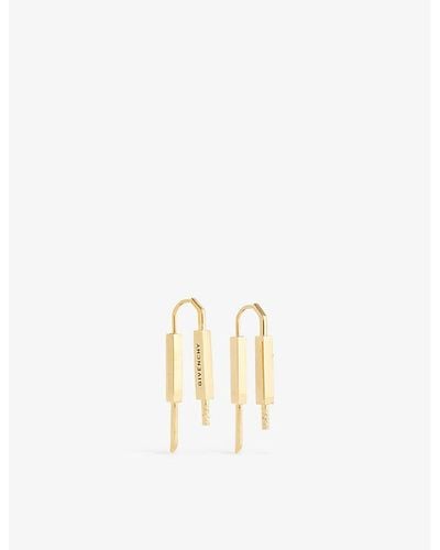 Givenchy Padlock Logo-engraved Brass Earrings - Natural