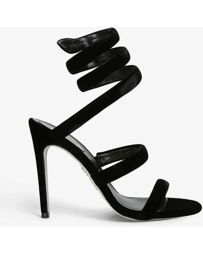 Rene Caovilla Cleo 105 Velvet Heeled Sandals - Black