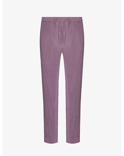 Homme Plissé Issey Miyake Pleated Straight-leg Regular-fit Knitted Pants - Purple