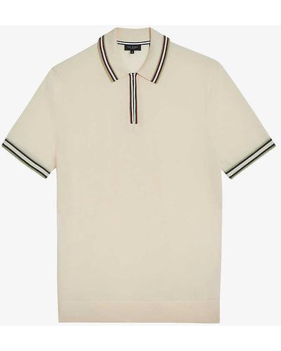 Ted Baker Contrast-collar Wool Polo Shirt - Natural