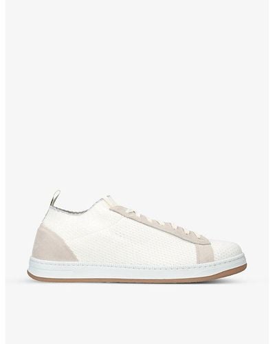Eleventy Contrast-trim Suede And Knitted Low-top Sneakers - White