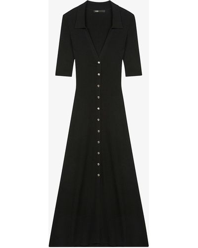 Maje Rimosally Polo-collar Stretch-knit Midi Dress - Black