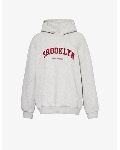 4th & Reckless Brooklyn Text-embroidered Cotton-jersey Hoody - White