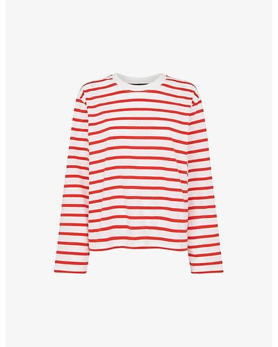 Whistles Striped Long-sleeve Organic-cotton Top - Red