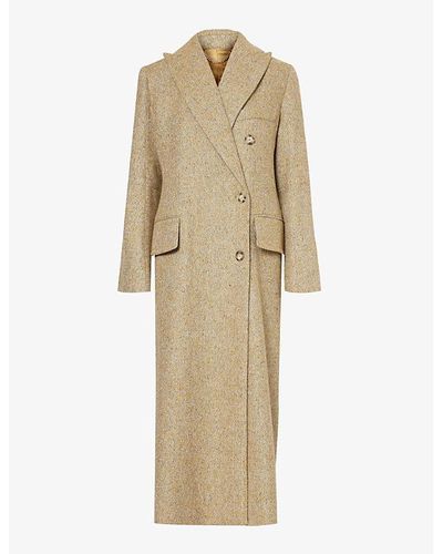 Victoria Beckham Peak-lapel Padded-shoulder Wool-blend Coat - Natural