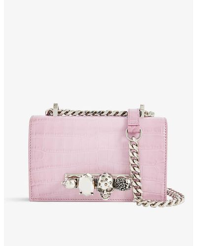 Alexander McQueen Skull-motif Croc-embossed Leather Cross-body Bag - Pink