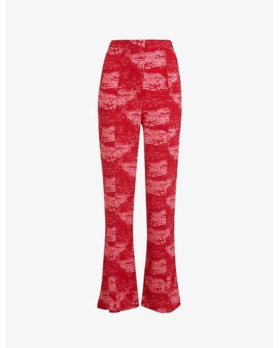 Whistles Field-print Flared High-rise Woven Trousers