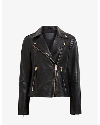 AllSaints Dalby Stud-embellished Slim-fit Leather Biker Jacket - Black