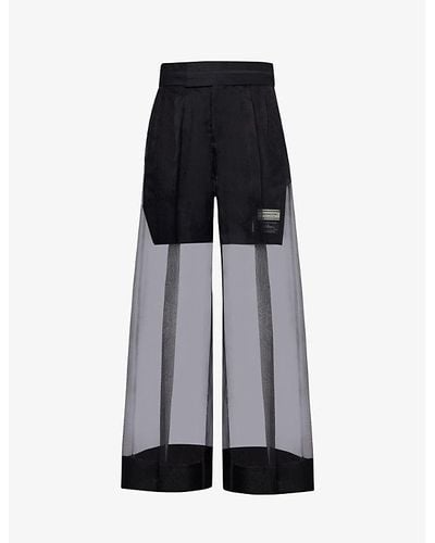 Undercover Logo-patch Wide-leg Relaxed-fit Silk Trousers - Blue