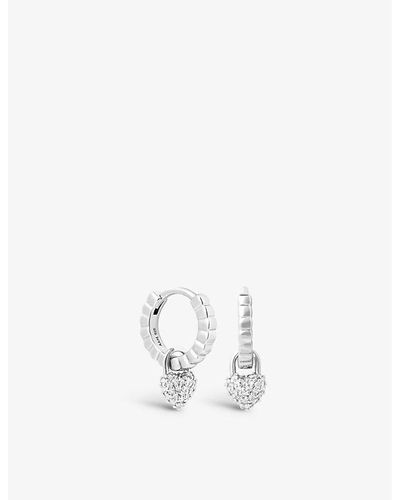 Astrid & Miyu Heart-charm Sterling-silver And Cubic Zirconia huggie Earrings - White