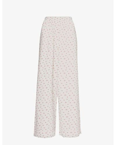 Lounge Underwear Floral-pattern Straight-leg Cotton Pants - White