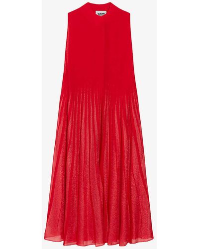 Claudie Pierlot Maryli Pleated-skirt Woven Midi Dress - Red