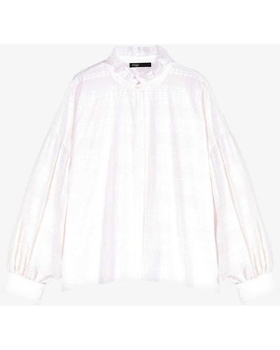 Maje Chery Frill-neckline Embroidered Cotton Blouse - White