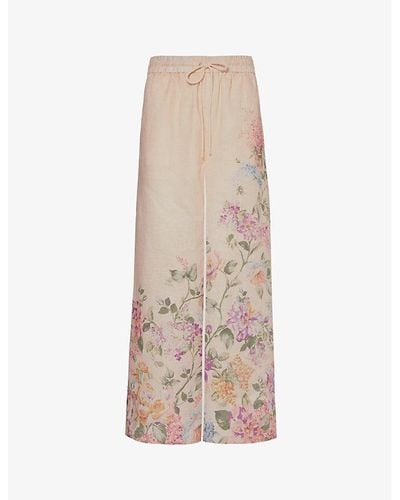 Zimmermann Halliday Floral-print Linen Trousers - Natural