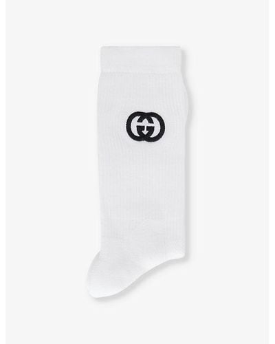 Gucci Brand-embroidered Crew-length Cotton-blend Socks - White