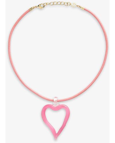 SANDRALEXANDRA Heart Of Glass Leather Cord And Glass Pendant Necklace - Pink