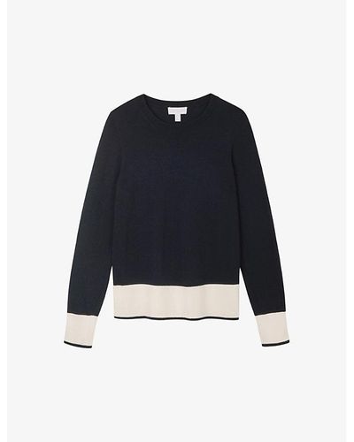The White Company Split-hem Colour-block Recycled-cotton Sweater - Blue