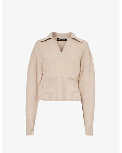 Proenza Schouler Jeanne Polo-collar Cashmere And Wool Sweater - Natural