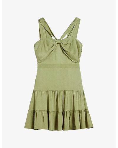 Ted Baker Knot-front Textured Woven Mini Dress - Green