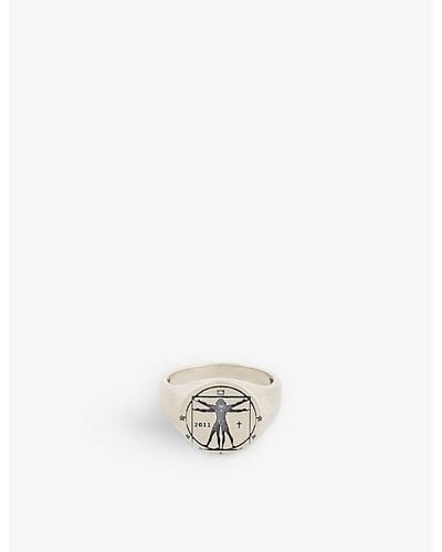 Serge Denimes Vitruvian-engraved Oxidised-finish Sterling- Ring - White