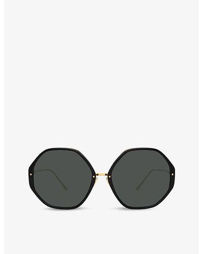 Linda Farrow Alona Hexagonal-frame Acetate And 22ct Gold-plated Titanium Sunglasses - Black