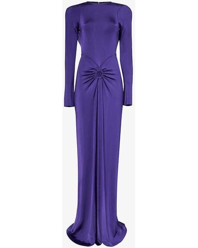 Victoria Beckham Ruched Open-back Stretch-woven Midi Dress - Purple
