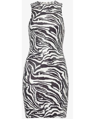 ROTATE BIRGER CHRISTENSEN Animal-print Sequin-embellished Stretch-recycled-polyester Mini Dress - White