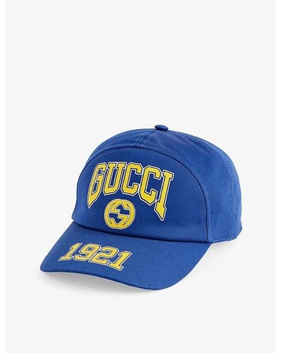 Gucci Brand-print Paneled Cotton Cap - Blue