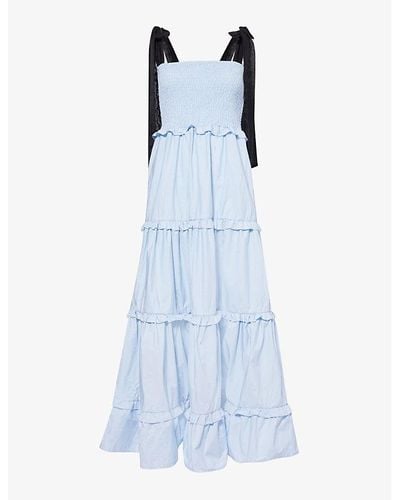 Sister Jane Tiered-hem Cotton-blend Midi Dress - Blue