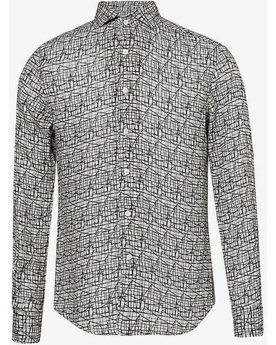 Corneliani Graphic-print Long-sleeved Regular-fit Linen Shirt - Grey
