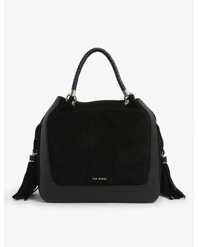 Ted Baker Parcie Tasseled Leather And Suede Tote Bag - Black