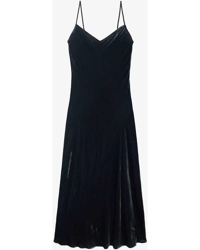 The White Company V-neck Bias-cut Velvet Maxi Dress - Blue