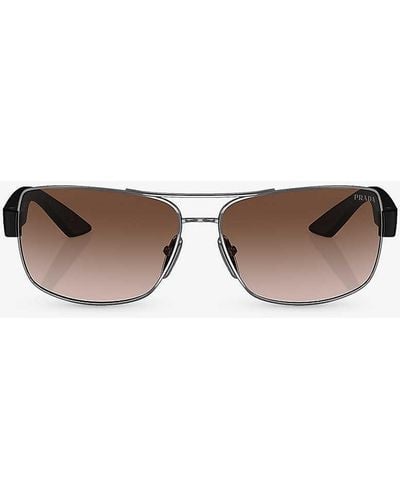 Prada Linea Rossa Ps 50zs Pillow-frame Metal Sunglasses - Grey